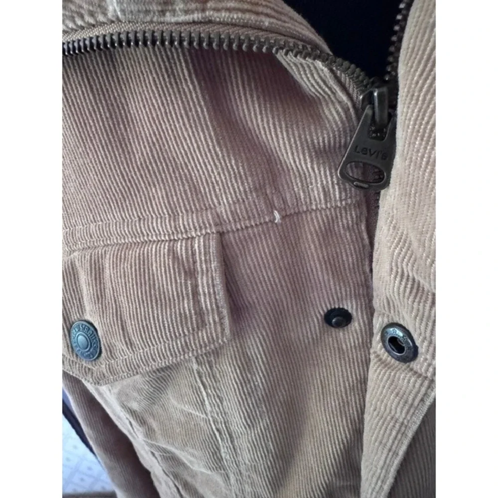 Levis Mens Sherpa Lined Hooded Corduroy Trucker Jacket Tan Brown Small